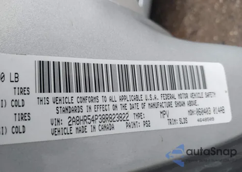 2008 Chrysler Town & Country Touring из США, поврежденный, VIN 2A8HR54P38R823822